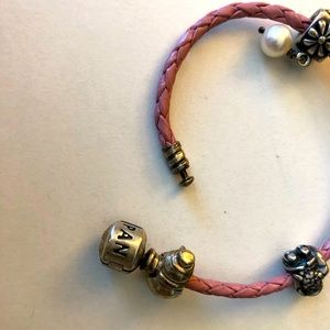 Pandora leather bracelet with two charms